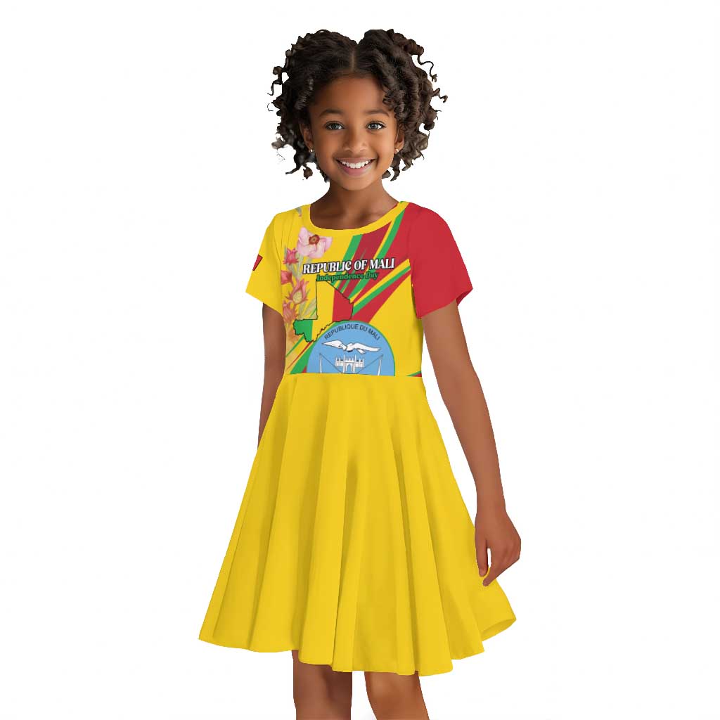 Personalized Afro Mali Kid Short Sleeve Dress Happy 65th Anniversary Independence - African Pride