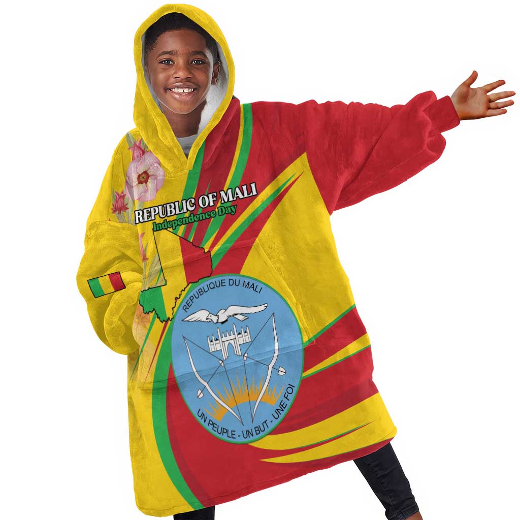 Personalized Afro Mali Kid Wearable Blanket Hoodie Happy 65th Anniversary Independence - African Pride