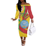Personalized Afro Mali Off The Shoulder Long Sleeve Dress Happy 65th Anniversary Independence - African Pride