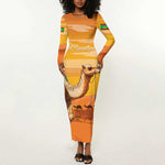 Mauritania Sahara Personalized Long Sleeve Bodycon Dress Camel With Map - African Pride