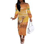 Mauritania Sahara Personalized Off The Shoulder Long Sleeve Dress Camel With Map - African Pride