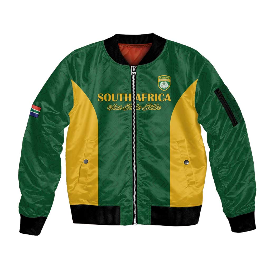 South Africa Hockey Custom Sleeve Zip Bomber Jacket Come On Ama Stokke Stokke - African Pride