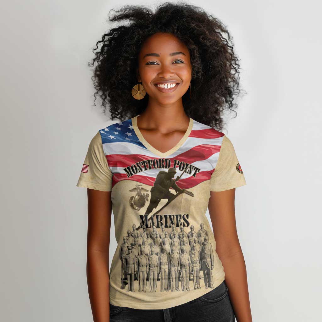 Montford Point Marines Legacy Women V-Neck T-Shirt First Black U.S. Marines - African Pride