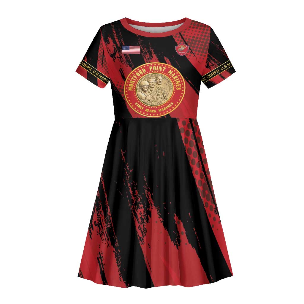 Personalized Honoring the First Black Marines Kid Short Sleeve Dress Montford Point Heroes - Red - African Pride