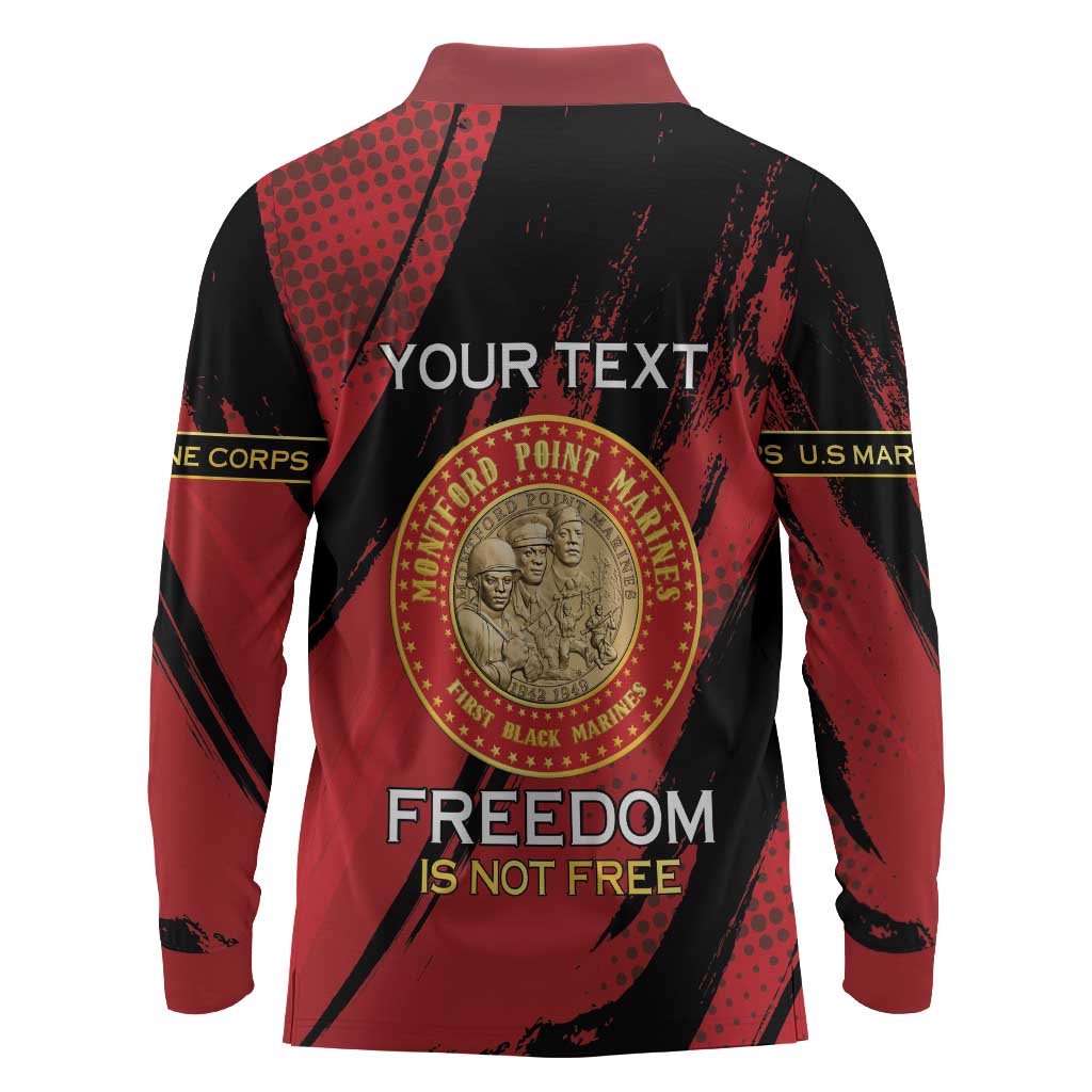 Personalized Honoring the First Black Marines Long Sleeve Polo Shirt Montford Point Heroes - Red - African Pride