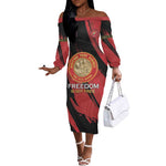 Personalized Honoring the First Black Marines Off The Shoulder Long Sleeve Dress Montford Point Heroes - Red - African Pride