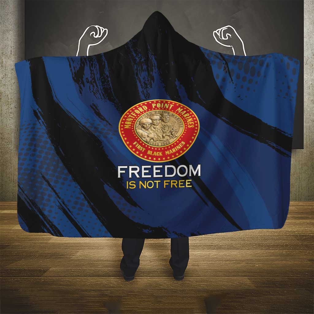 Honoring the First Black Marines Hooded Blanket Montford Point Heroes - Blue - African Pride