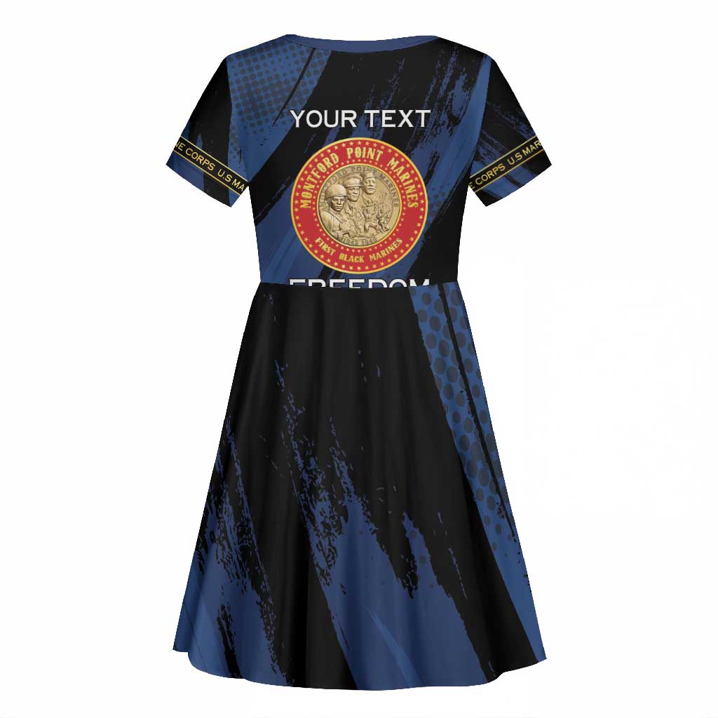 Personalized Honoring the First Black Marines Kid Short Sleeve Dress Montford Point Heroes - Blue - African Pride