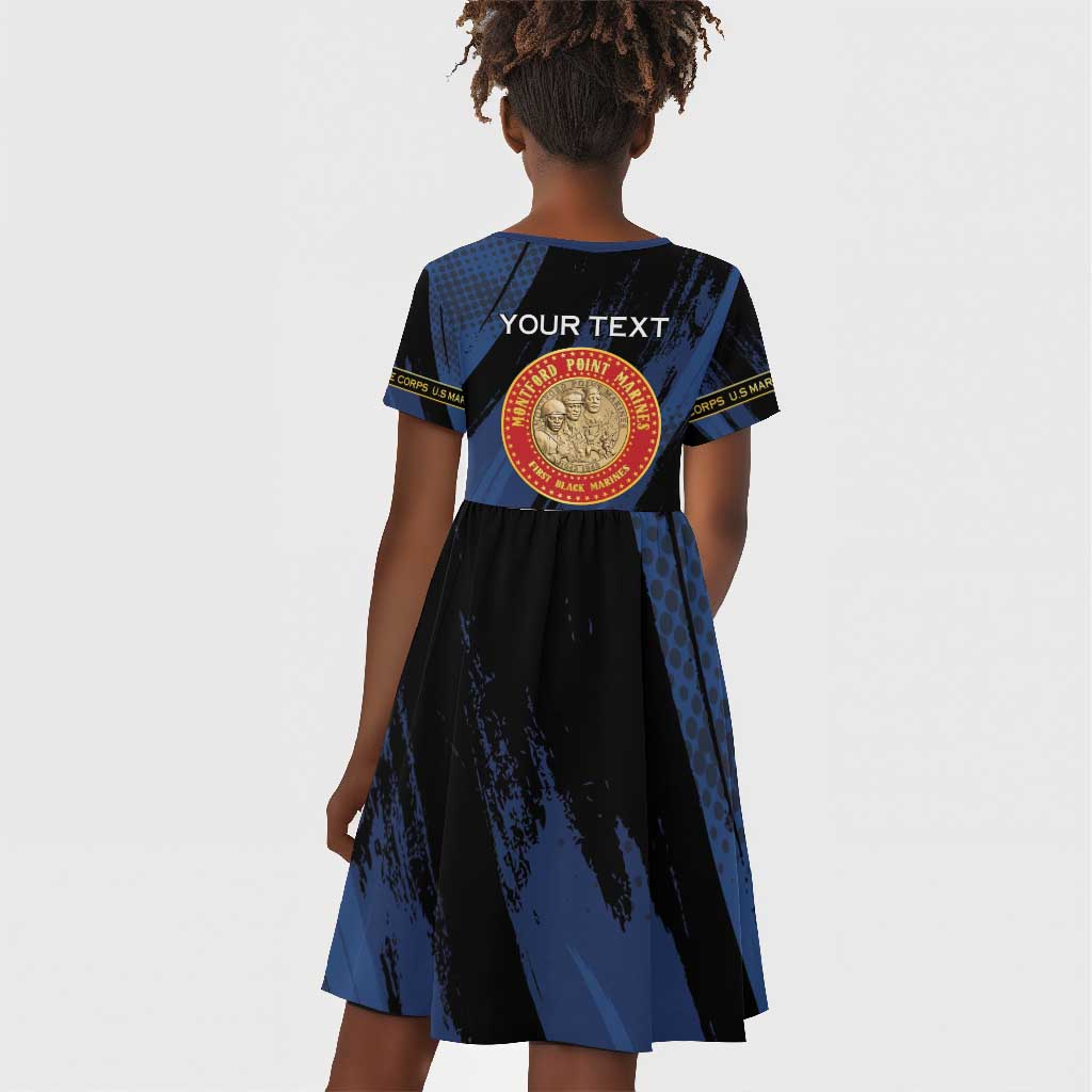 Personalized Honoring the First Black Marines Kid Short Sleeve Dress Montford Point Heroes - Blue - African Pride