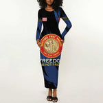 Personalized Honoring the First Black Marines Long Sleeve Bodycon Dress Montford Point Heroes - Blue - African Pride