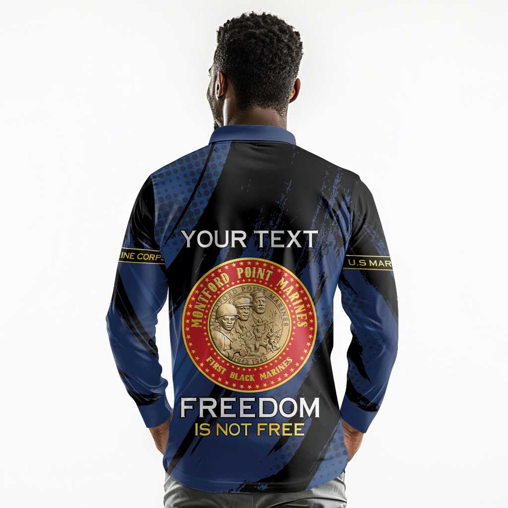 Personalized Honoring the First Black Marines Long Sleeve Polo Shirt Montford Point Heroes - Blue - African Pride
