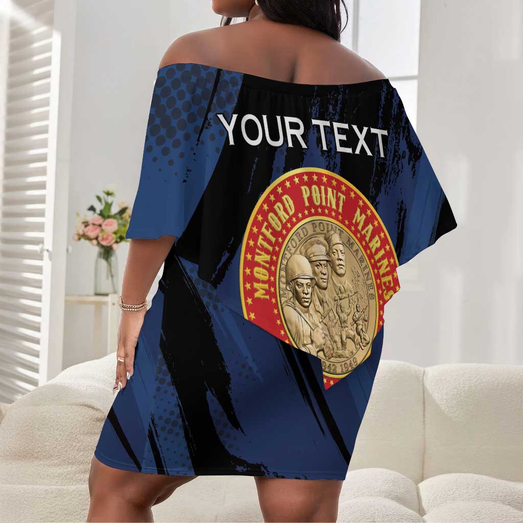 Personalized Honoring the First Black Marines Off Shoulder Short Dress Montford Point Heroes - Blue - African Pride