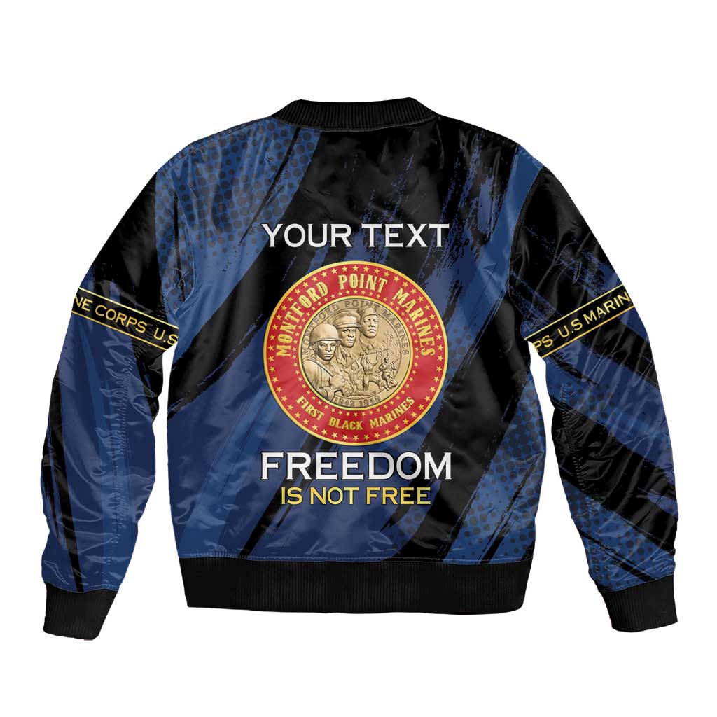 Personalized Honoring the First Black Marines Sleeve Zip Bomber Jacket Montford Point Heroes - Blue - African Pride