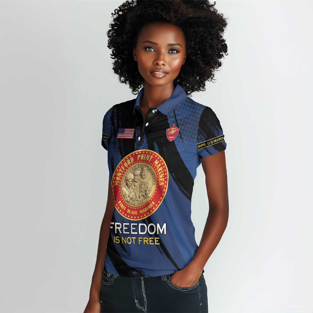 Personalized Honoring the First Black Marines Women Polo Shirt Montford Point Heroes - Blue - African Pride