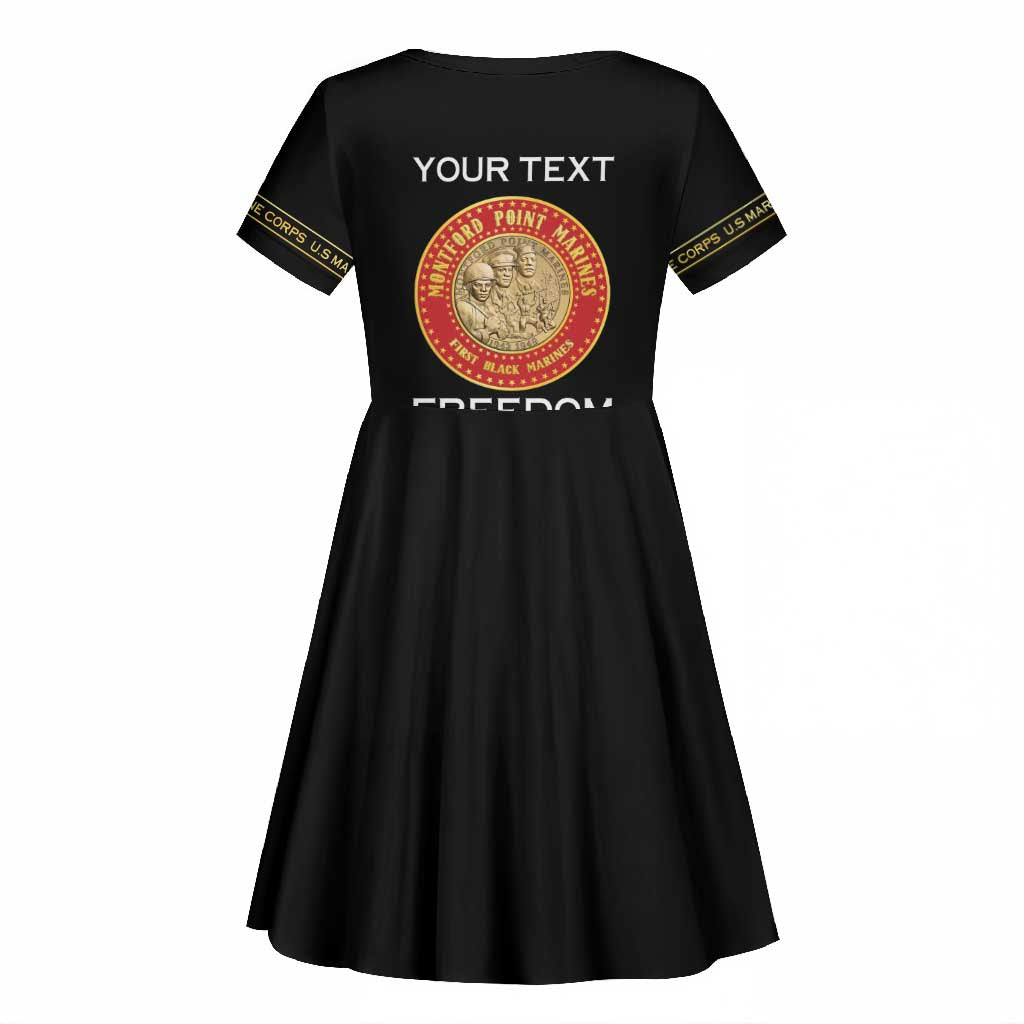 Personalized Honoring the First Black Marines Kid Short Sleeve Dress Montford Point Heroes - Black - African Pride