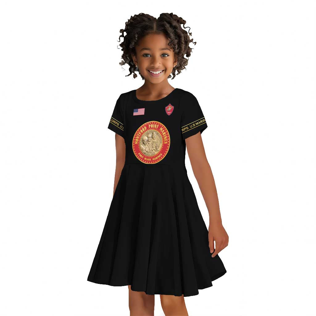 Personalized Honoring the First Black Marines Kid Short Sleeve Dress Montford Point Heroes - Black - African Pride