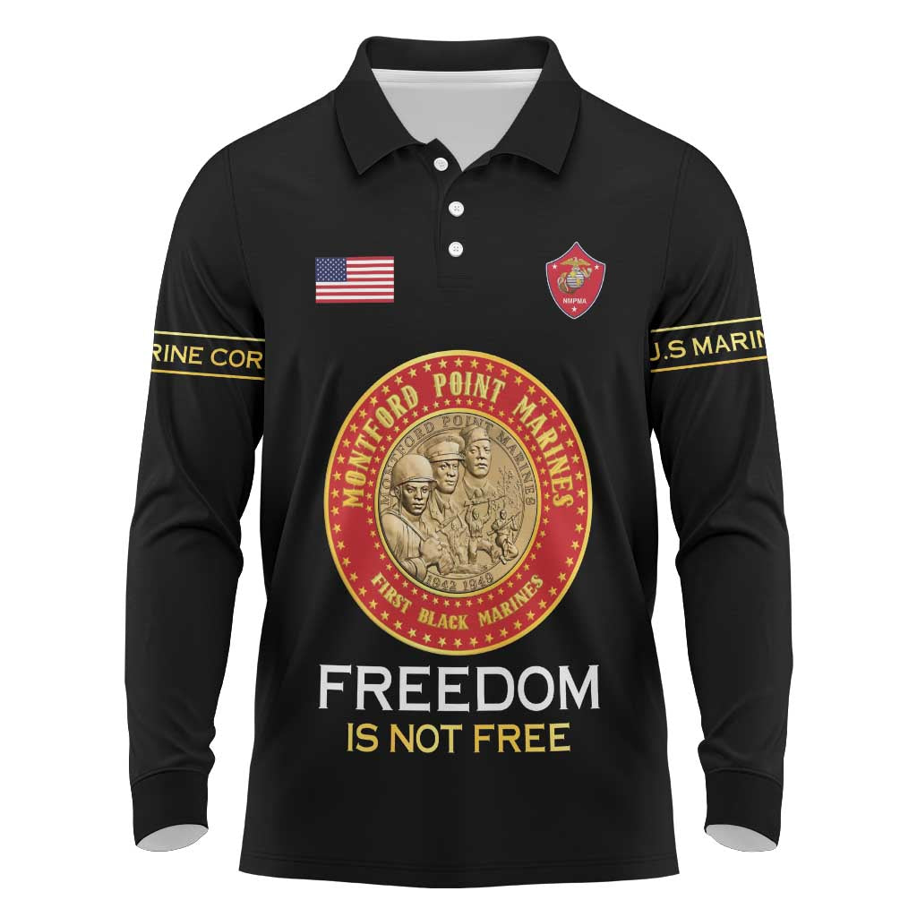 Personalized Honoring the First Black Marines Long Sleeve Polo Shirt Montford Point Heroes - Black - African Pride
