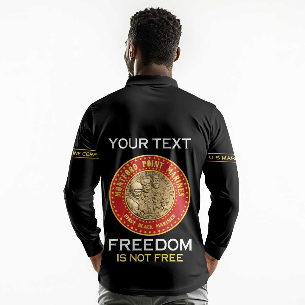 Personalized Honoring the First Black Marines Long Sleeve Polo Shirt Montford Point Heroes - Black - African Pride