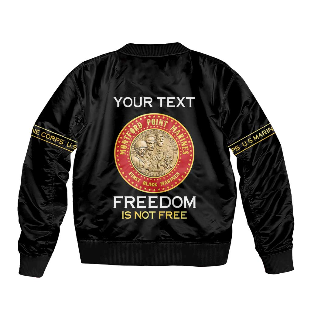Personalized Honoring the First Black Marines Sleeve Zip Bomber Jacket Montford Point Heroes - Black - African Pride