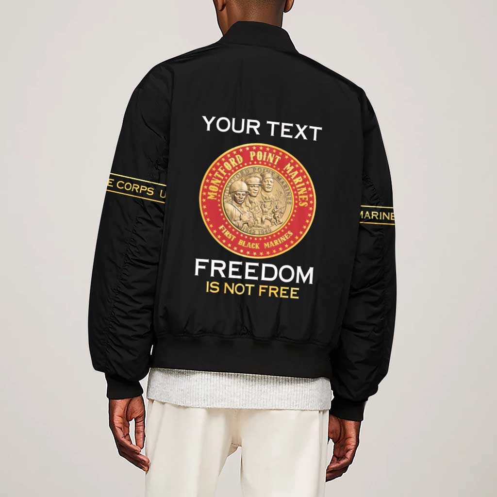Personalized Honoring the First Black Marines Sleeve Zip Bomber Jacket Montford Point Heroes - Black - African Pride