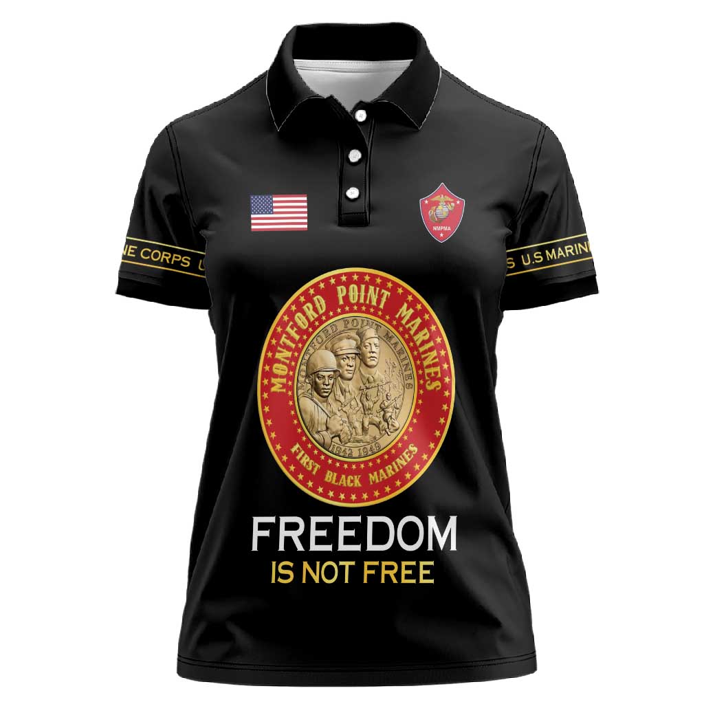Personalized Honoring the First Black Marines Women Polo Shirt Montford Point Heroes - Black - African Pride