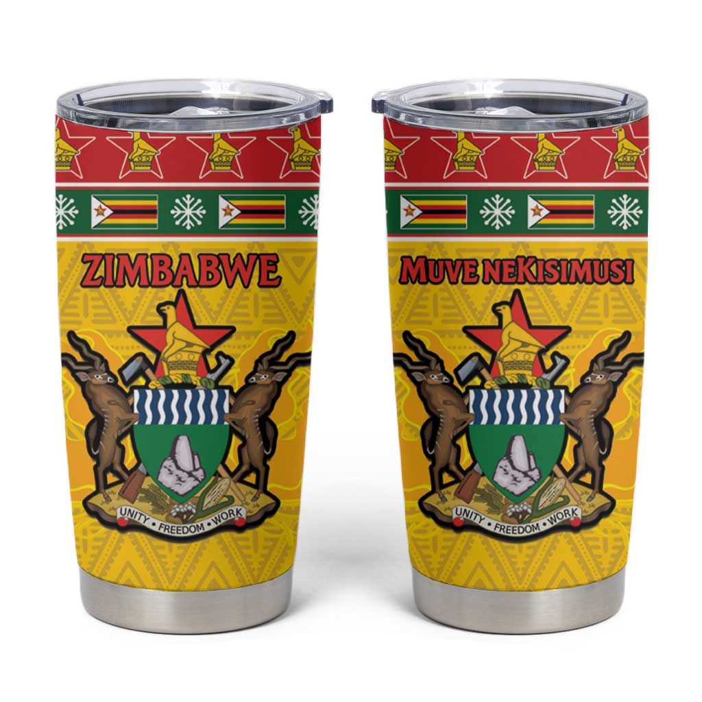 Afro Zimbabwe Christmas Tumbler Cup Coat Of Arms - African Pattern