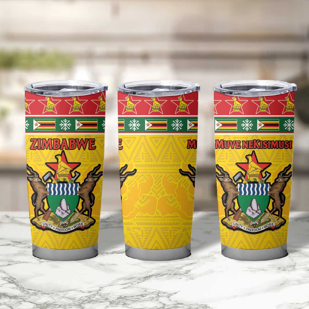 Afro Zimbabwe Christmas Tumbler Cup Coat Of Arms - African Pattern