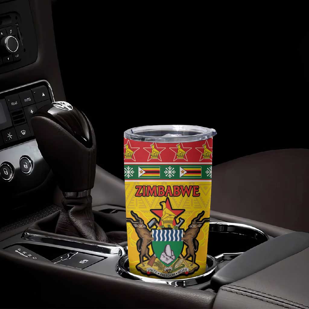 Afro Zimbabwe Christmas Tumbler Cup Coat Of Arms - African Pattern