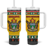 Afro Zimbabwe Christmas Tumbler With Handle Coat Of Arms - African Pattern