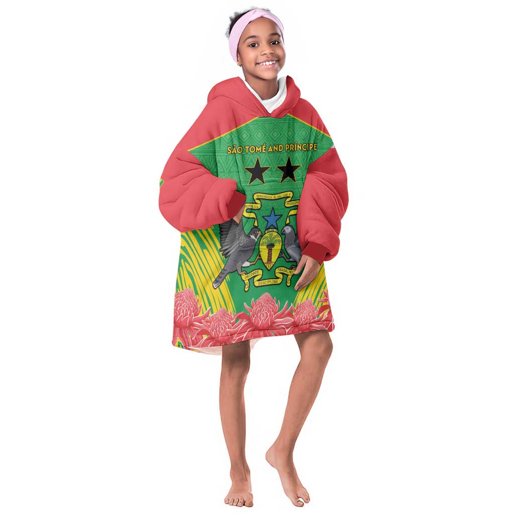 Personalized Afro Sao Tome and Principe Kid Wearable Blanket Hoodie Coat Of Arms - African Pattern