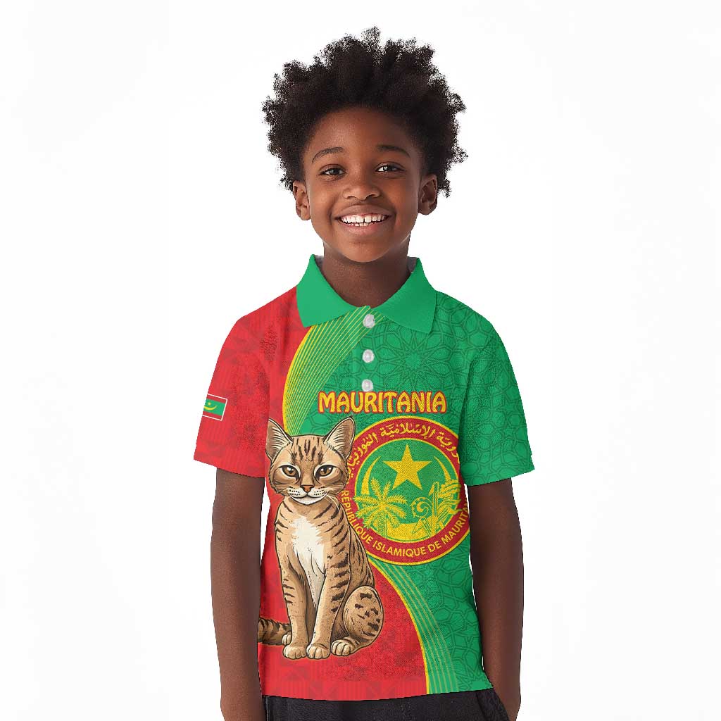 Personalized Mauritania Kid Polo Shirt Felis Lybica - Islamic Mix African Pattern