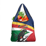 Personalized Happy Seychelles Independence Day Grocery Bag Black Parrot Coat Of Arms