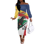 Personalized Happy Seychelles Independence Day Off The Shoulder Long Sleeve Dress Black Parrot Coat Of Arms