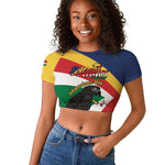Personalized Happy Seychelles Independence Day Raglan Cropped T shirt Black Parrot Coat Of Arms