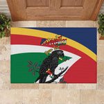 Personalized Happy Seychelles Independence Day Rubber Doormat Black Parrot Coat Of Arms