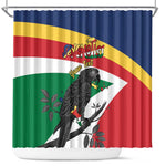 Personalized Happy Seychelles Independence Day Shower Curtain Black Parrot Coat Of Arms