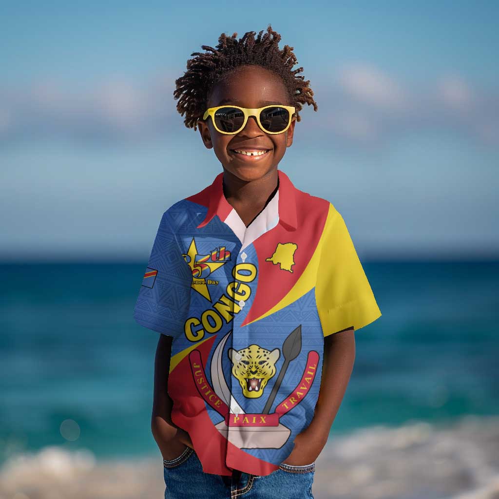 Congo-Kinshasa Independence Day Kid Hawaiian Shirt Coat Of Arms - African Pattern