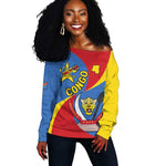 Congo-Kinshasa Independence Day Off Shoulder Sweater Coat Of Arms - African Pattern