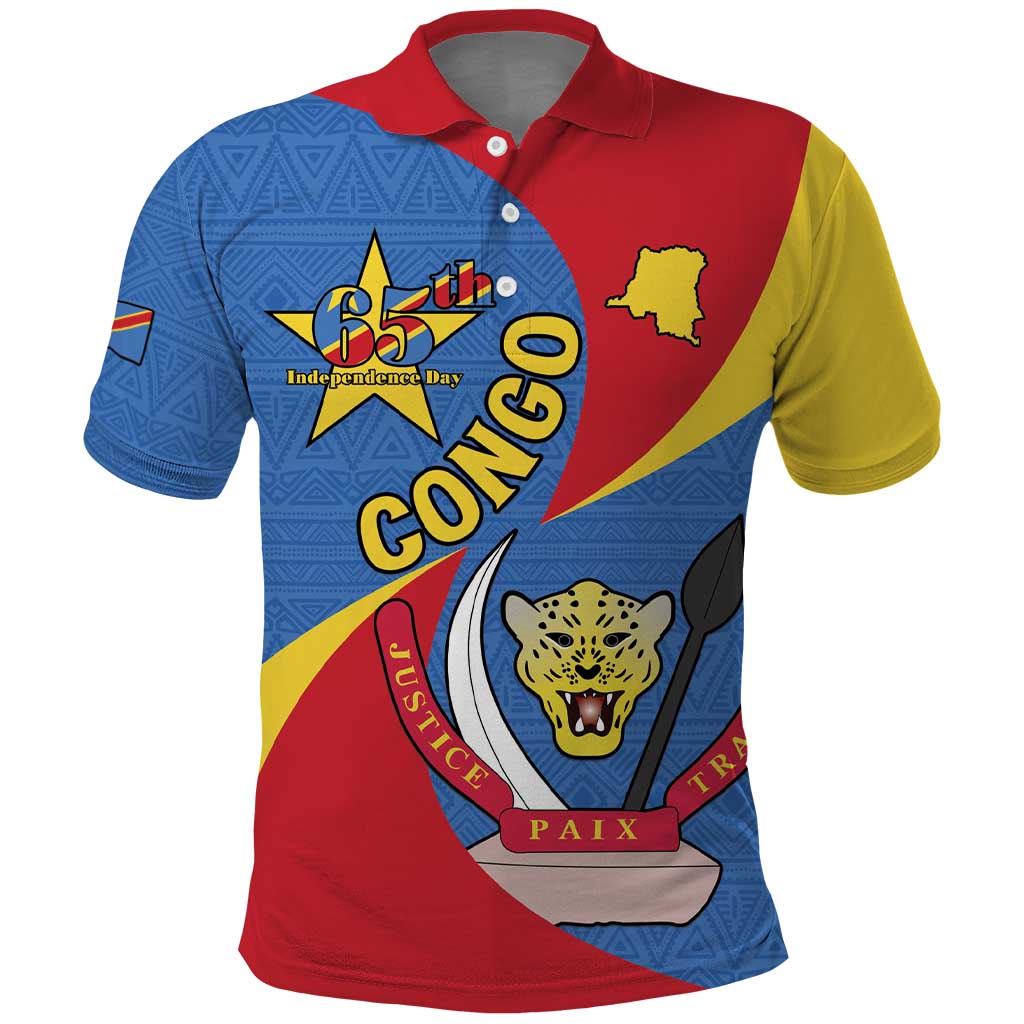 Congo-Kinshasa Independence Day Polo Shirt Coat Of Arms - African Pattern