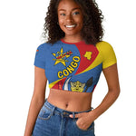 Congo-Kinshasa Independence Day Raglan Cropped T shirt Coat Of Arms - African Pattern