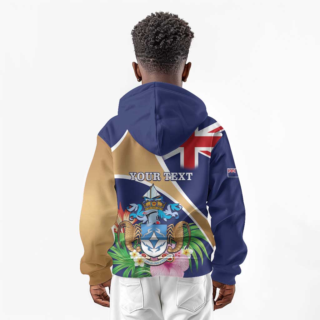 Personalized Tristan da Cunha Kid Hoodie Coat Of Arms Tropical Flowers