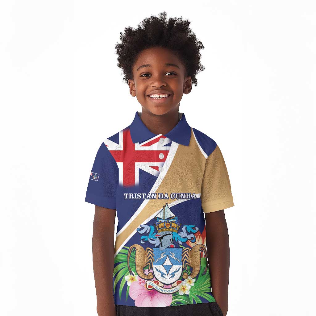 Personalized Tristan da Cunha Kid Polo Shirt Coat Of Arms Tropical Flowers