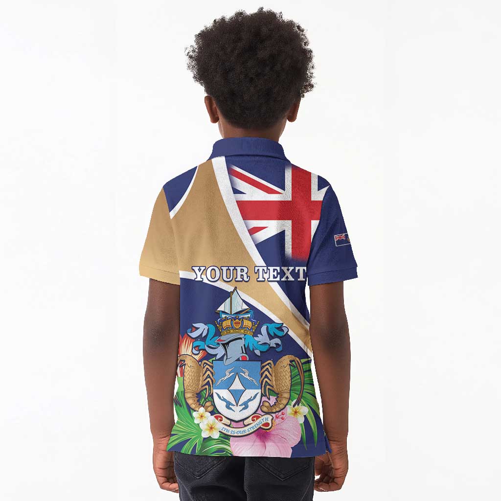 Personalized Tristan da Cunha Kid Polo Shirt Coat Of Arms Tropical Flowers