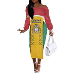 Guyana Cricket Custom Off The Shoulder Long Sleeve Dress Go Amazon Warriors Go - African Pride
