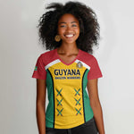 Guyana Cricket Custom Women V-Neck T-Shirt Go Amazon Warriors Go - African Pride