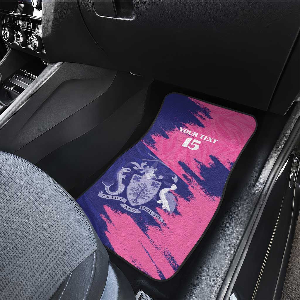 Barbados Royals Cricket Custom Car Mats Coat Of Arms Pink - Blue Color - African Pride