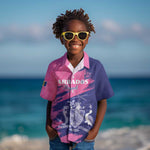 Barbados Royals Cricket Custom Kid Hawaiian Shirt Coat Of Arms Pink - Blue Color - African Pride