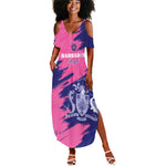 Barbados Royals Cricket Custom Summer Maxi Dress Coat Of Arms Pink - Blue Color - African Pride