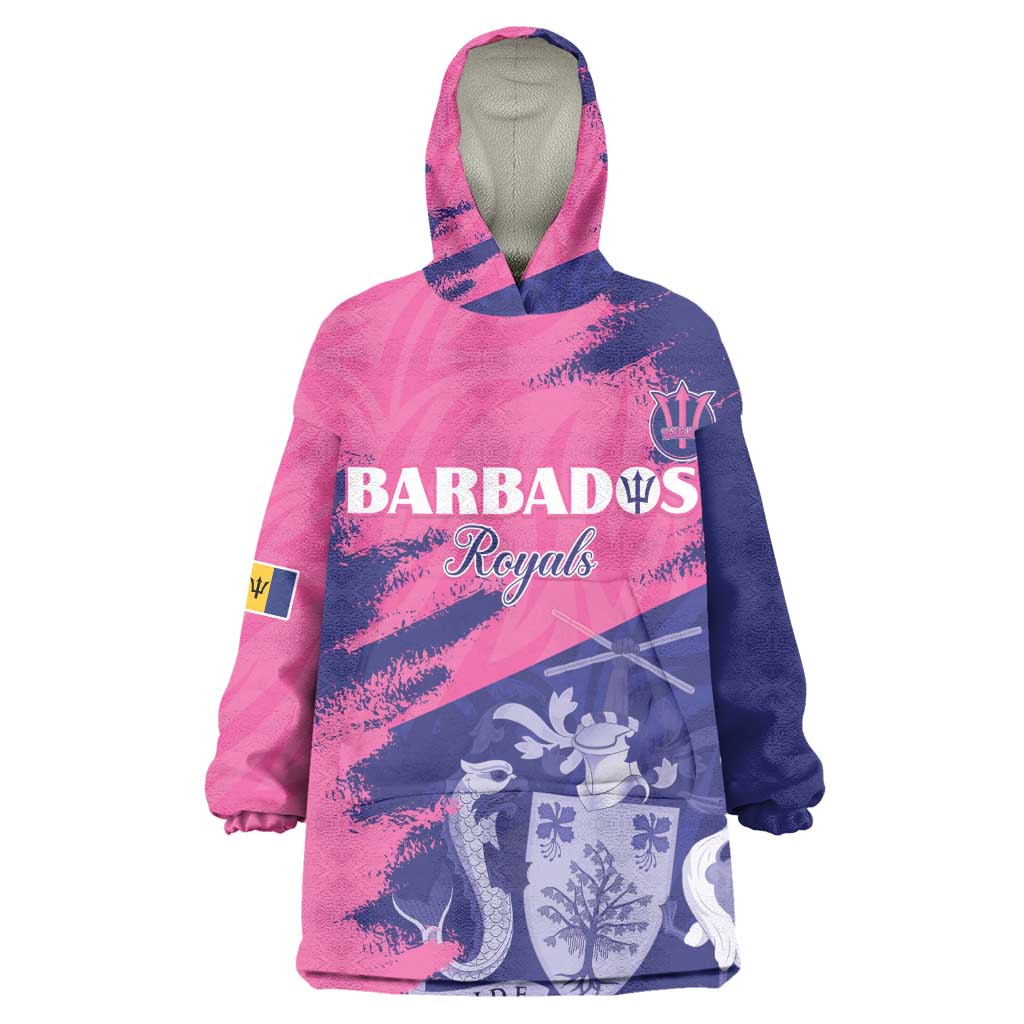 Barbados Royals Cricket Custom Wearable Blanket Hoodie Coat Of Arms Pink - Blue Color - African Pride
