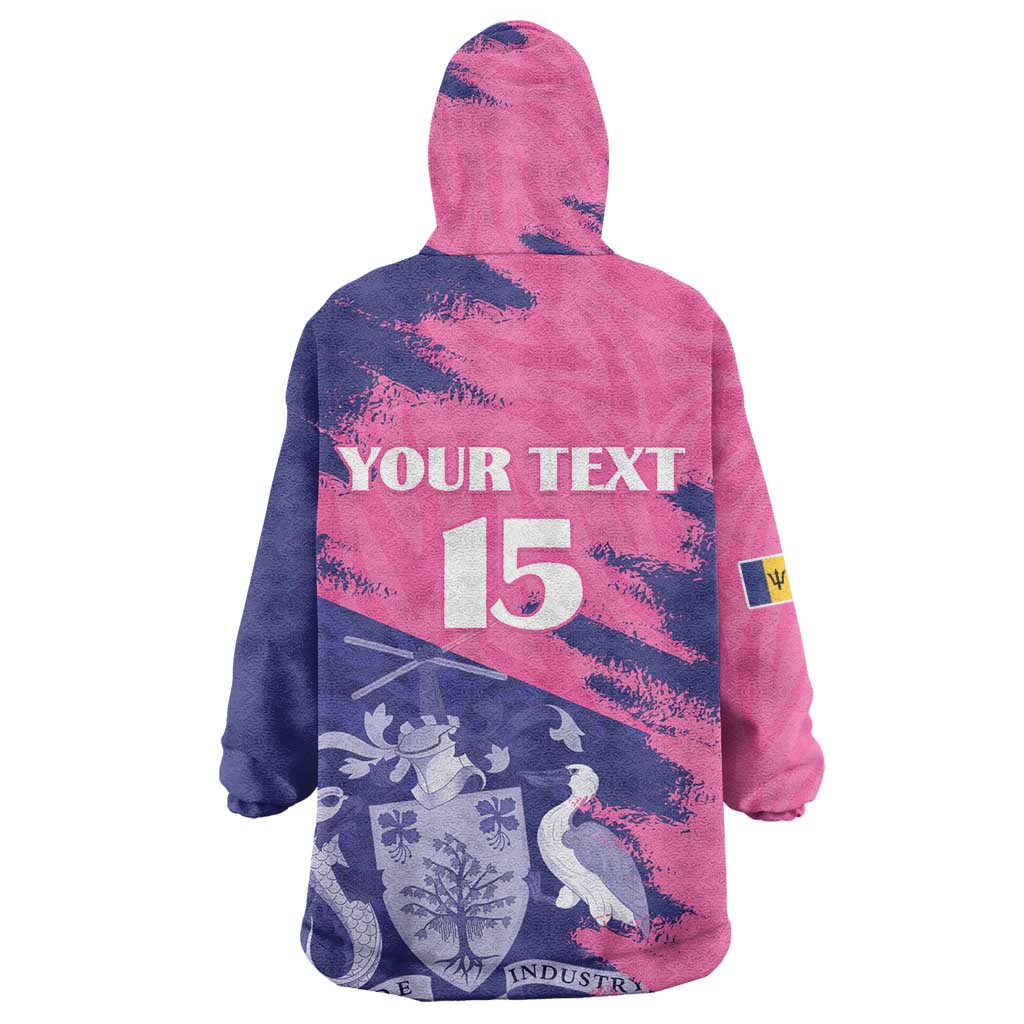 Barbados Royals Cricket Custom Wearable Blanket Hoodie Coat Of Arms Pink - Blue Color - African Pride
